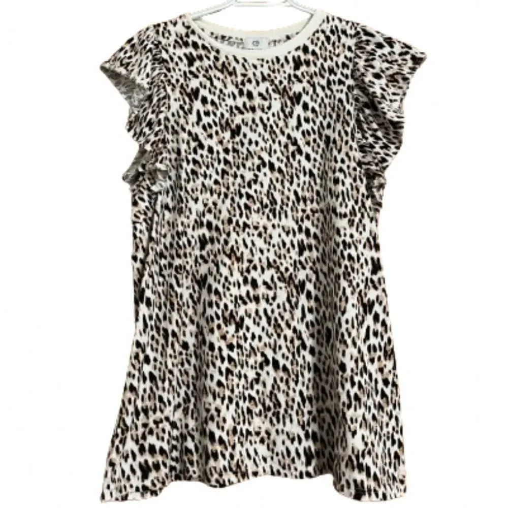 River Island Women’s Multicolor Leopard Print Flutter Sleeves Top Size-14 - Picture 1 of 6